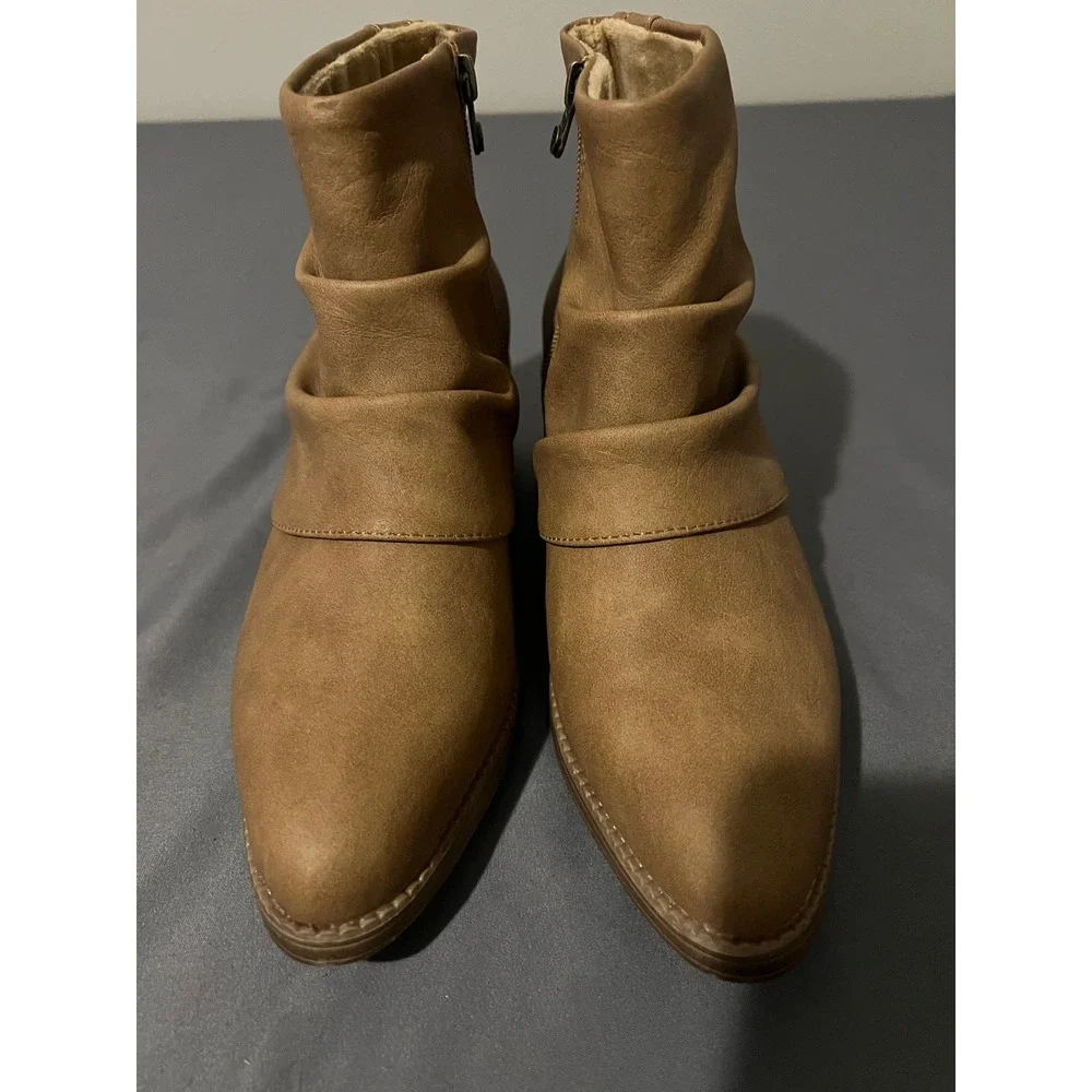Blowfish‎ Malibu State of Mind Tan Brown Ruched Ankle Boots Womens 8 Side Zip